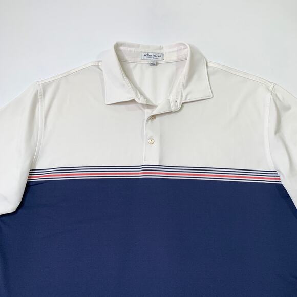 Peter Millar Shirt Mens L Large White Navy Davenport Performance Summer Comfort - Picture 3 of 10